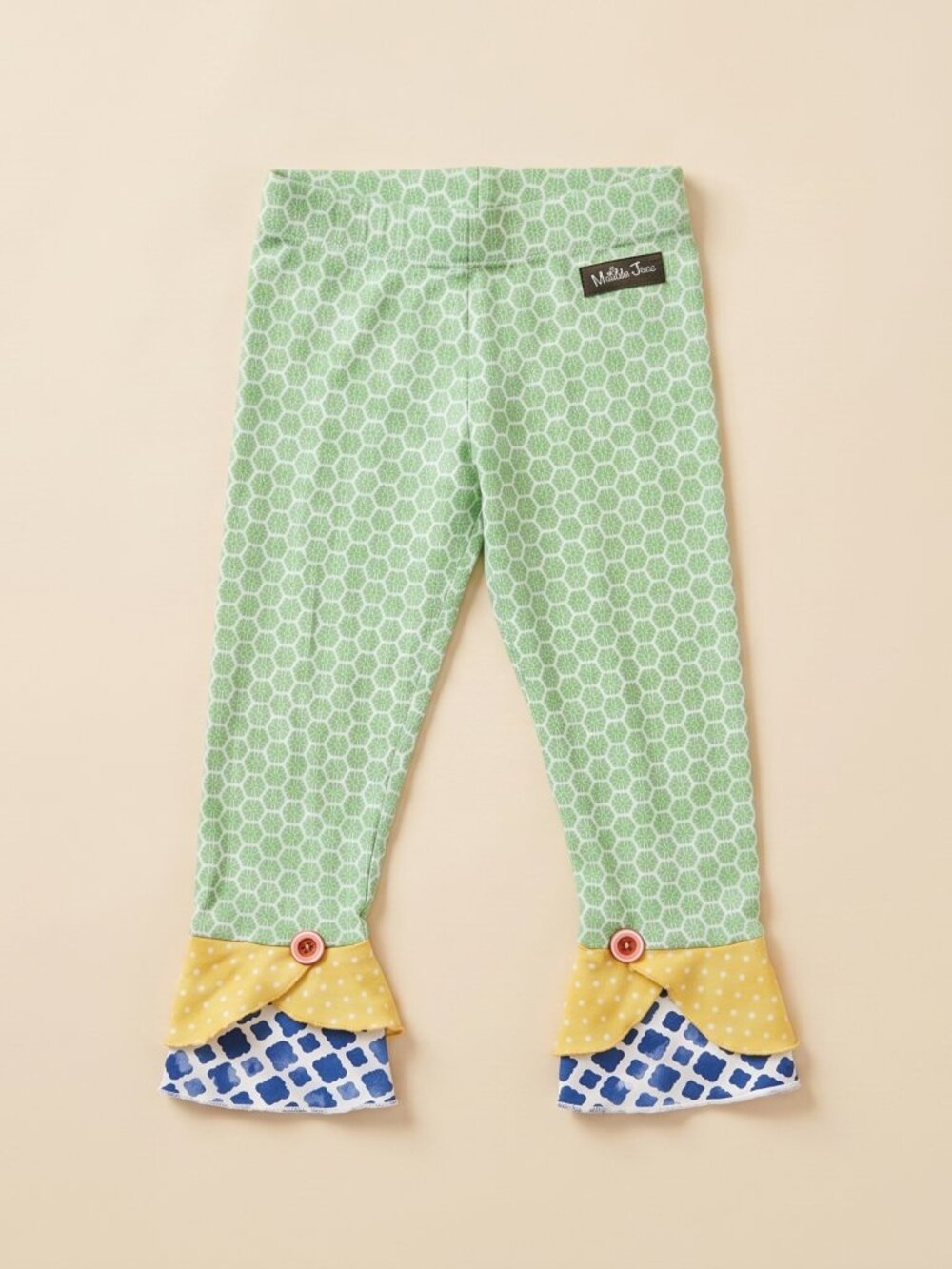 Matilda Jane Leggings Girls Size 4 Honeycomb Ruffle Cuff Toddler Green Yellow